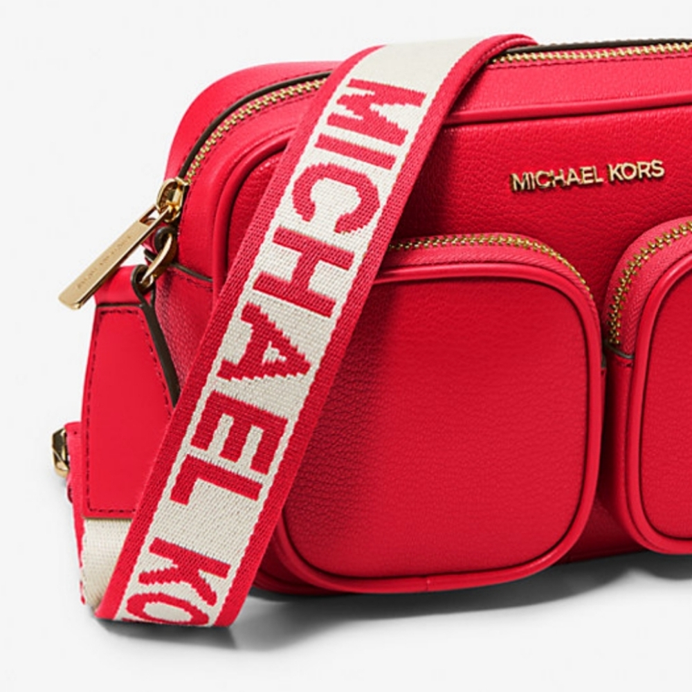 NWT Michael Kors • Jet Set Medium Leather Crossbody Bag w/ AirPod Case (red) - Picture 2 of 10